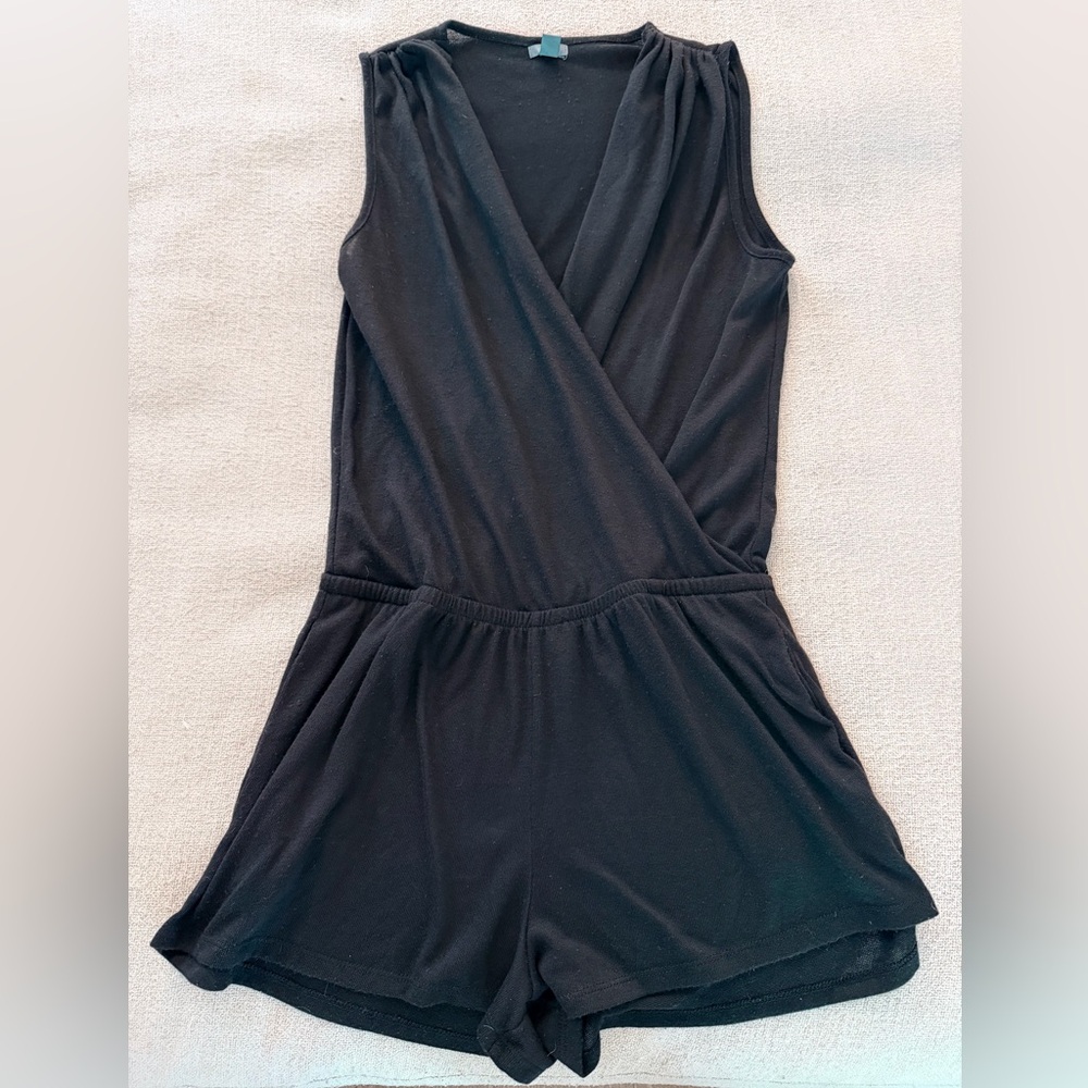 Aerie Black Wrap One-Piece Romper